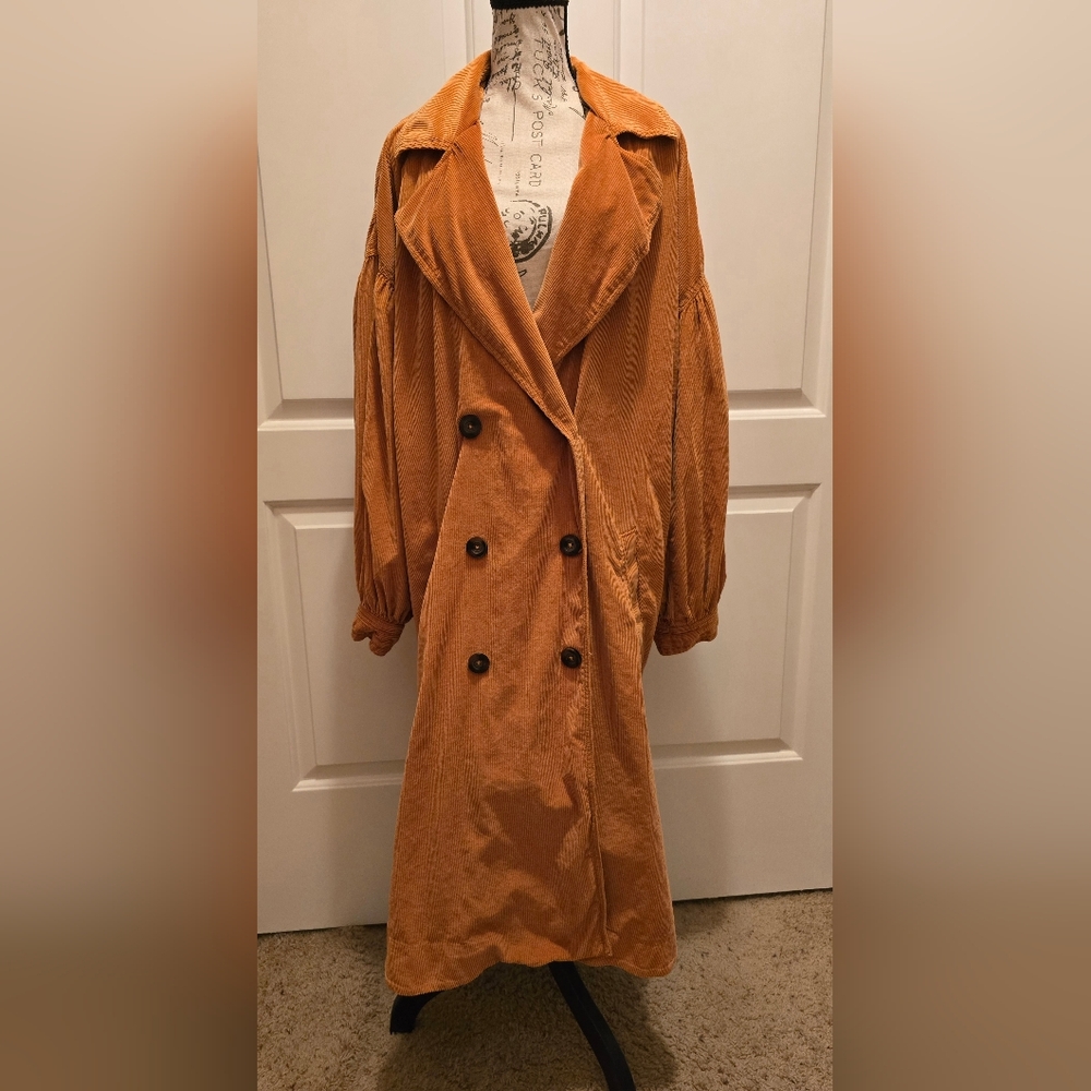 Free People Jenna Corduroy Trench Coat Orange Medium
